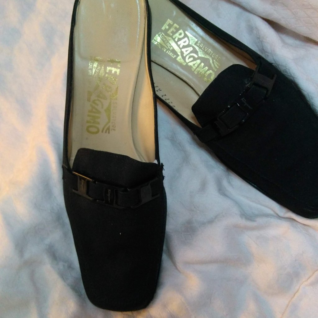 Salvatore Ferragamo Mules Slides Shoes Black 7 B